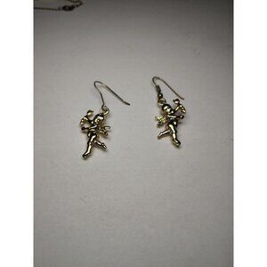 Vintage gold tone Cupid dangle pierced earrings